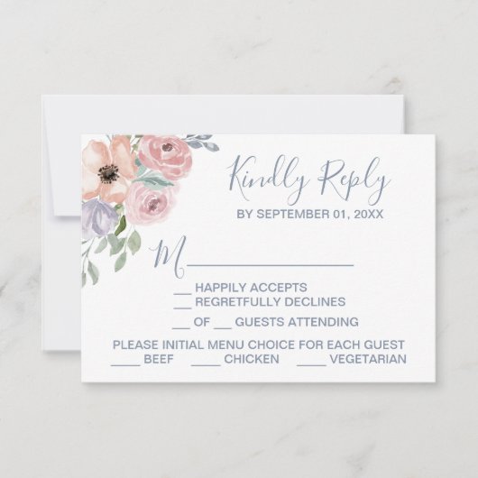 Keuze RSVP-kaart voor usty Roos Florals menu (Voorkant)