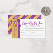 Keuze uit gouden boeg $25 cadeaubon notitiekaartje (Voorkant / Achterkant in situ)