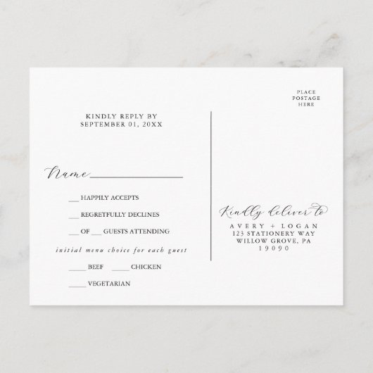 Keuze uit het Elegant Script Menu RSVP-Briefkaart (Achterkant)