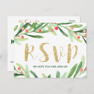 Keuze uit het kerstmenu - Holly Wreath RSVP Uitnodiging Briefkaart