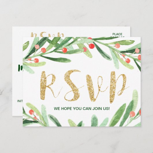 Keuze uit het kerstmenu - Holly Wreath RSVP Uitnodiging Briefkaart (Voorkant / Achterkant)