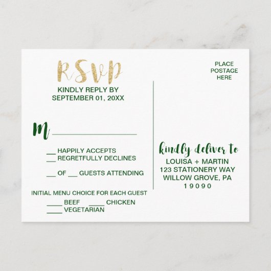 Keuze uit het kerstmenu - Holly Wreath RSVP Uitnodiging Briefkaart (Achterkant)