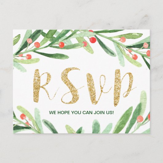 Keuze uit het kerstmenu - Holly Wreath RSVP Uitnodiging Briefkaart (Voorkant)