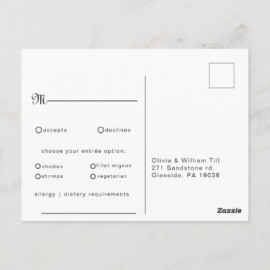 Keuze uit het Klassieke weddenschapsmenu Calligraf Briefkaart (Achterkant)