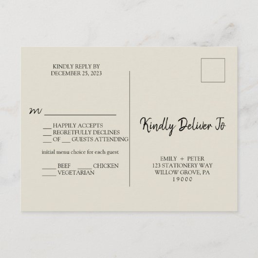 Keuze uit het menu Floral Cream RSVP-Briefkaart (Achterkant)