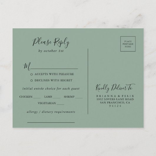 Keuze uit het menu Gold Eucalyptus RSVP-Briefkaart (Achterkant)