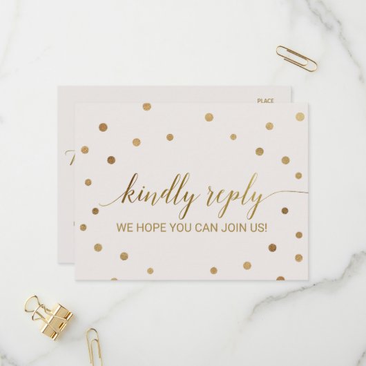 Keuze uit het menu Gold Polka Dots RSVP-Briefkaart (Voorkant / Achterkant in situ)