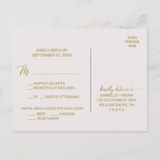 Keuze uit het menu Gold Polka Dots RSVP-Briefkaart (Achterkant)