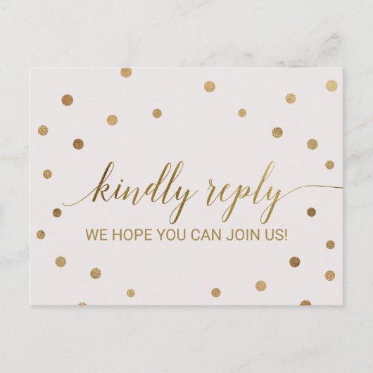 Keuze uit het menu Gold Polka Dots RSVP-Briefkaart (Voorkant)