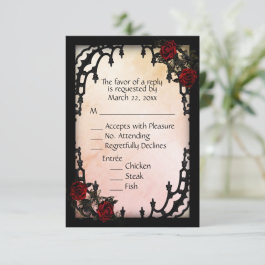 Keuze uit het Red Rose Gothic RSVP Peach Menu (Staand voorkant)