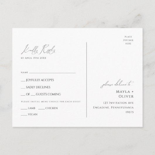 Keuze uit het RSVP-Briefkaart van het menu Minimaa (Achterkant)