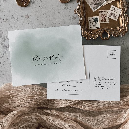 Keuze uit kalligrafie-groen en -wit menu RSVP