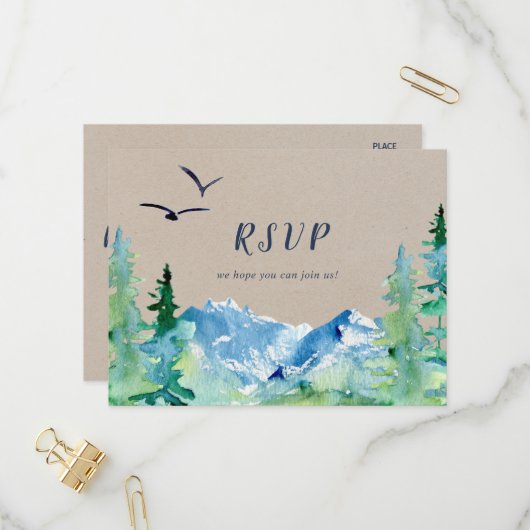 Keuze uit RSVP-Briefkaart in het Kraft Rocky Mount Uitnodiging Briefkaart (Voorkant / Achterkant in situ)