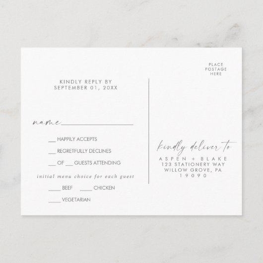 Keuze uit RSVP-Briefkaart in het menu Merkteken va (Achterkant)