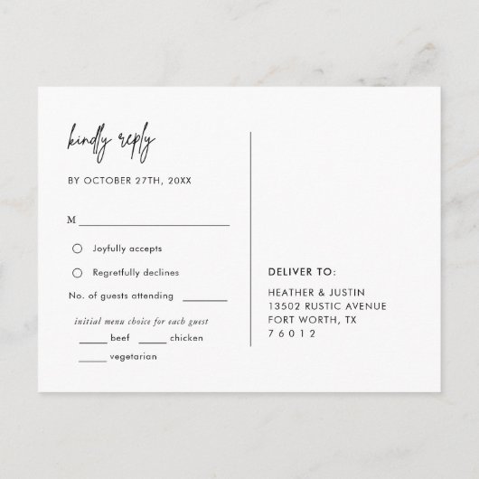 Keuze uit RSVP-Briefkaart in het menu Minimalistis (Achterkant)