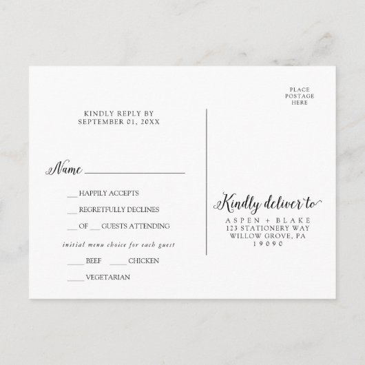 Keuze uit RSVP-Briefkaart in het menu script (Achterkant)