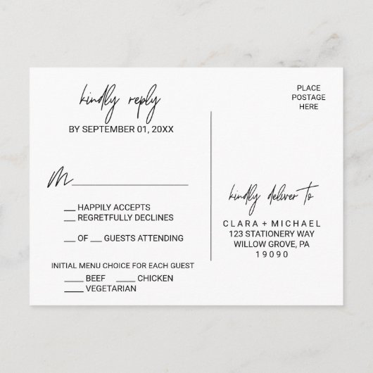 Keuze uit RSVP-Briefkaart in het menu Whimsical Ca (Achterkant)