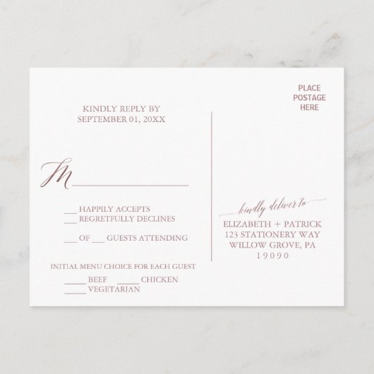 Keuze uit RSVP-Briefkaart voor Elegant Roos Callig Uitnodiging Briefkaart (Achterkant)