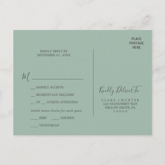 Keuze uit RSVP-Briefkaart voor kerstgroen menu (Achterkant)