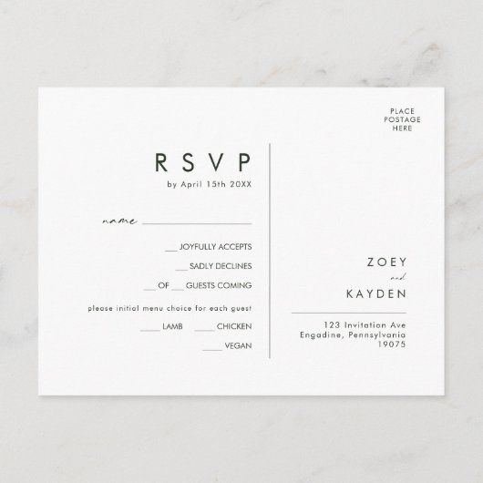 Keuze uit RSVP-kaart - Keuze uit het menu Zonneblo (Achterkant)