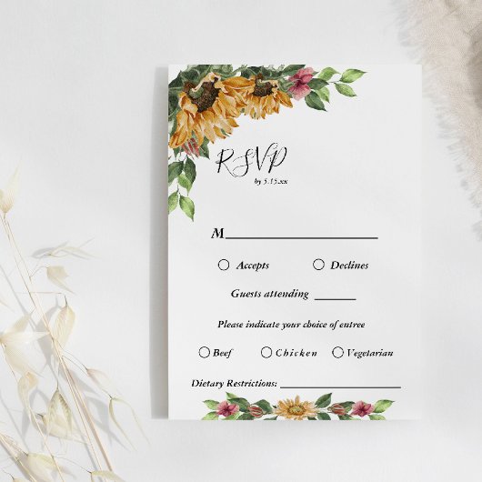 Keuze uit RSVP-kaart voor Boho Sunflower Wedding M Kaart