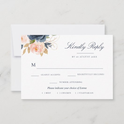 keuze van de RSVP-kaart voor marineroze en bloesme RSVP Kaartje (Voorkant)
