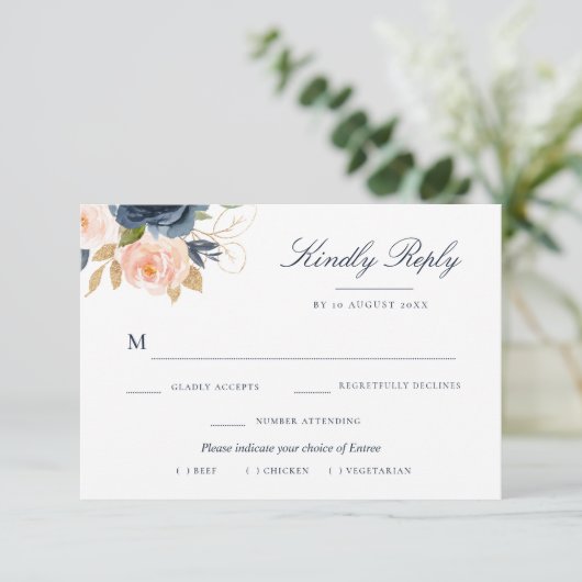 keuze van de RSVP-kaart voor marineroze en bloesme RSVP Kaartje (Staand voorkant)