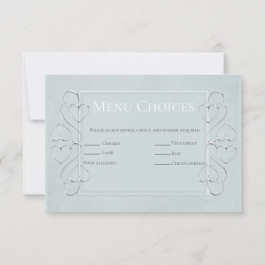 Keuze van het Elegant Light Blue Wedding RSVP-menu Kaart (Achterkant)