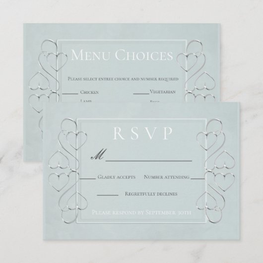 Keuze van het Elegant Light Blue Wedding RSVP-menu Kaart (Voorkant / Achterkant)