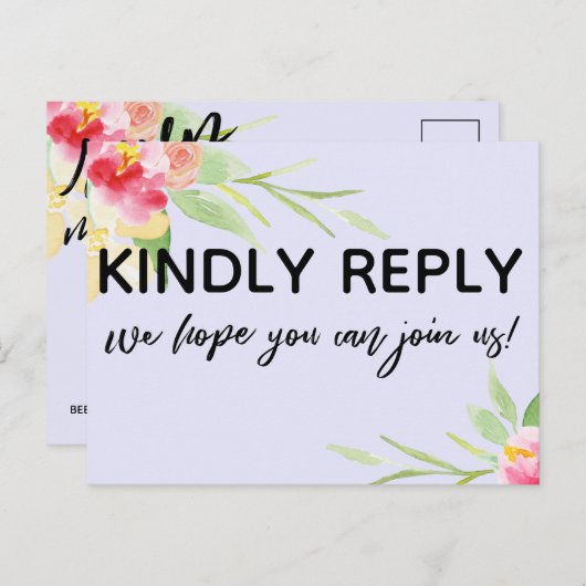 Keuze van het menu Boho Flowers RSVP Lavender Brie (Voorkant / Achterkant)