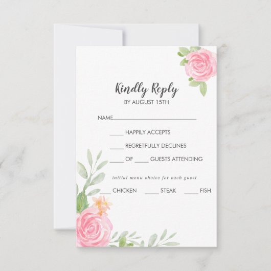Keuze van het menu Spring Peony Weddenschap RSVP-k (Voorkant)