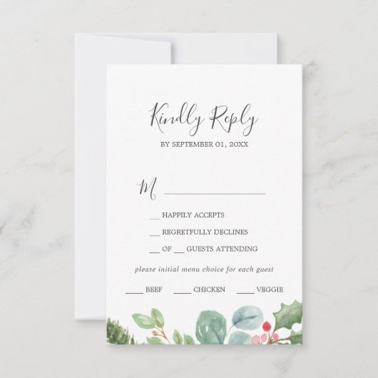 Keuze voor kerstgroen- en Berry-menu RSVP-kaart RSVP Kaartje (Voorkant)