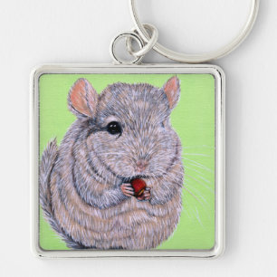 Keuzig Nibbling Chinchilla Painting Sleutelhanger