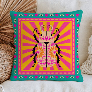 Kever Insect met Hartpatroon Retro Maximalist Kussen