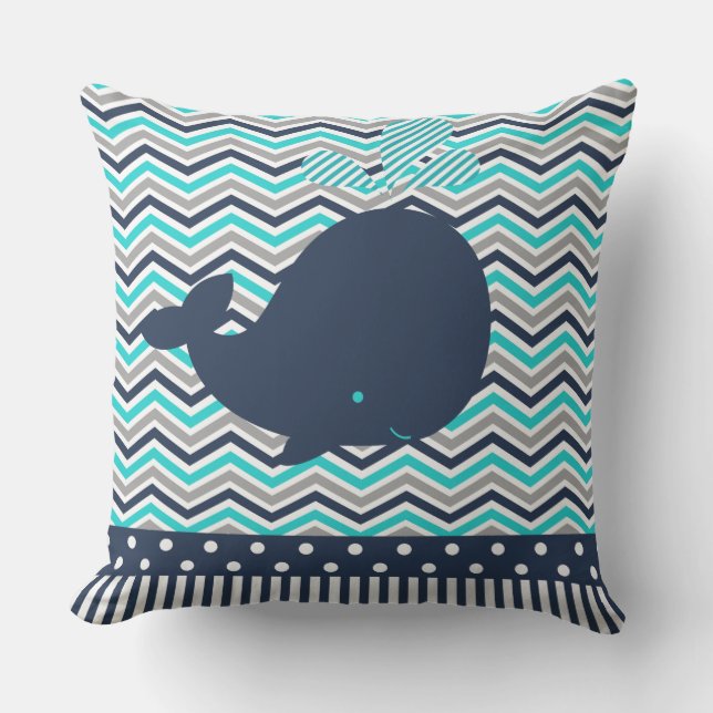 Kever oceaan Nautical Blue Whale Chevron Buitenkussen (Voorkant)