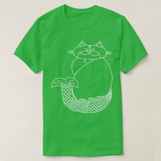 Kevin MerCat de Kat Zeemeermin Witte Lijn Tekening T-shirt (Design voorkant)