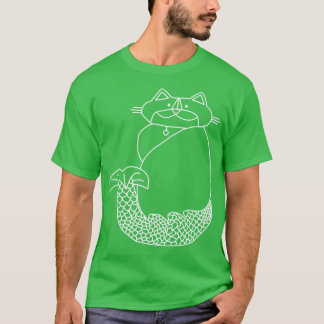 Kevin MerCat de Kat Zeemeermin Witte Lijn Tekening T-shirt
