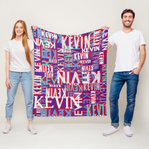 KEVIN-naam herhaald op moderne Paarse kleur Fleece Deken