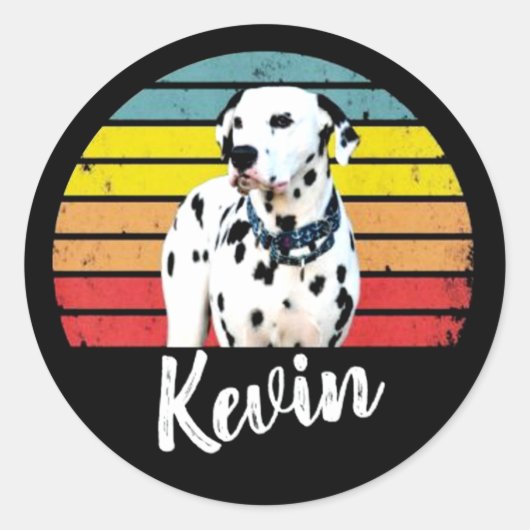 Kevin Retro Sunset Round Ronde Sticker (Voorkant)