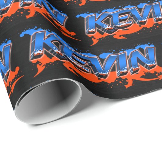 Kevin Vorname Name Graffiti blue orange Cadeaupapier (Rol Hoek)