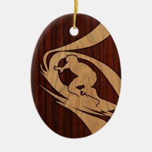 Kewalos Hawaiian Surfer Faux Wood Keramisch Ornament