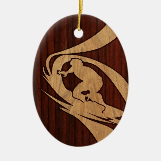 Kewalos Hawaiian Surfer Faux Wood Keramisch Ornament (Voorkant)