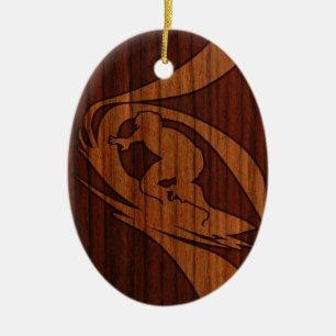 Kewalos Hawaiian Surfer Faux Wood Keramisch Ornament
