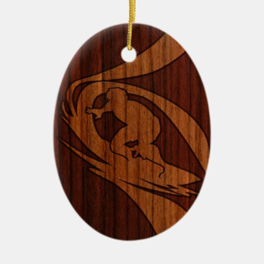 Kewalos Hawaiian Surfer Faux Wood Keramisch Ornament (Voorkant)