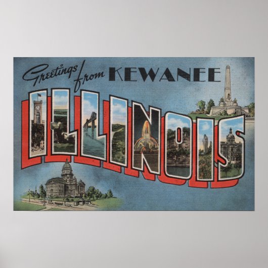 Kewanee, Illinois - Large Letter Scenes Poster (Voorkant)
