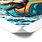 Kewl Beans- Cool Cat met zonnebrillen op een jetsk Poster (Hoek)