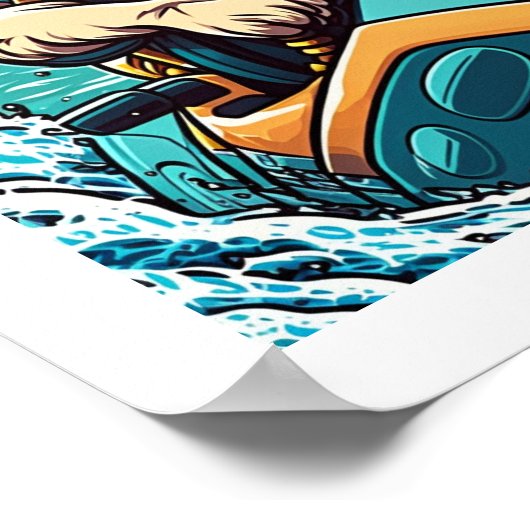 Kewl Beans- Cool Cat met zonnebrillen op een jetsk Poster (Hoek)