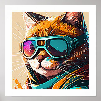 Kewl Beans Cool Cat met zonnebrillen portret Poster