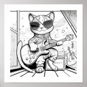 Kewl Jazzy Cat met zonnebrillen die gitaar spelen Poster