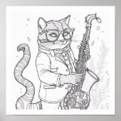Kewl Jazzy Cat met zonnebrillen die saxofone spele Poster (Voorkant)